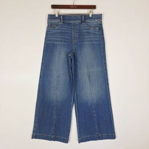 Spanx Wide Leg Jeans XL Seamed Front High Rise Pull On Denim Vintage Indigo